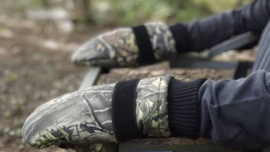 Stand Mitts strapped to a tree stand