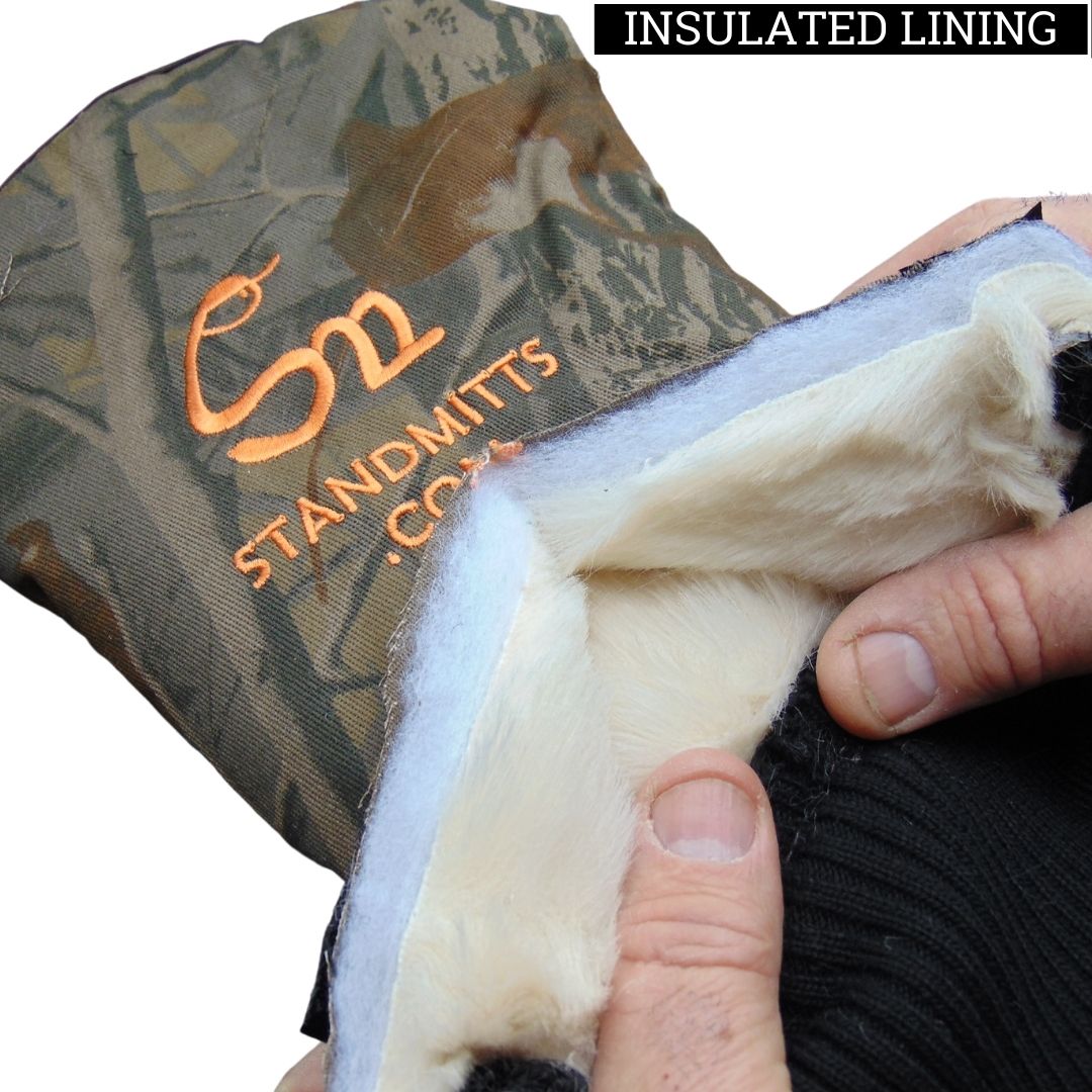 Stand Mitts by Chill-N-Reel: Warm Thumbless Mittens for Hunting, Ice Fishing, Sporting Events, Camping. Strap to Legs, Tree Stands, Chairs.