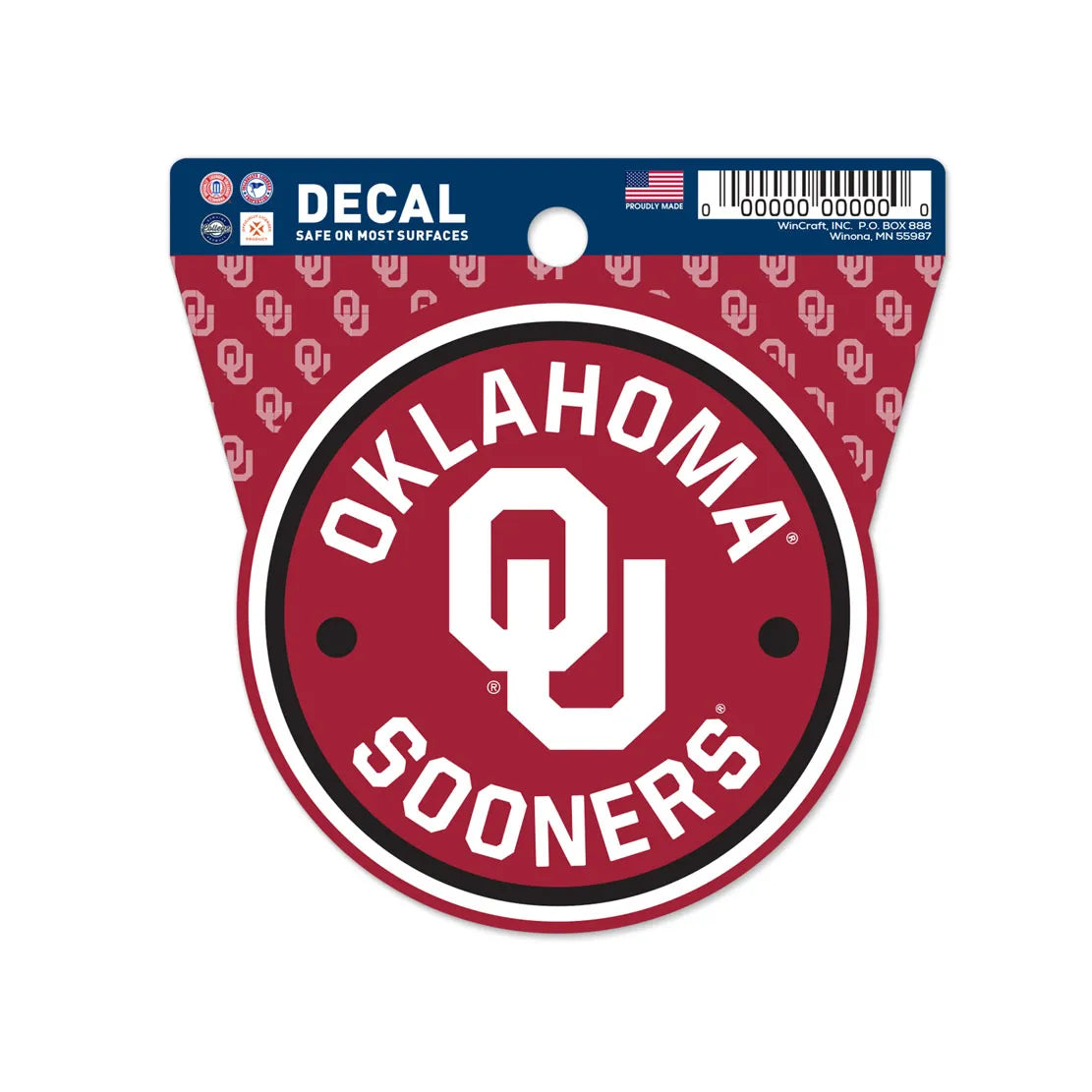 Show your team spirit with the Chill-N-Reel® Official NCAA Vinyl Decal Sticker, a 3.5” round decal featuring the Oklahoma Sooners "OU" logo and text in white on red—perfect for decorating any surface.