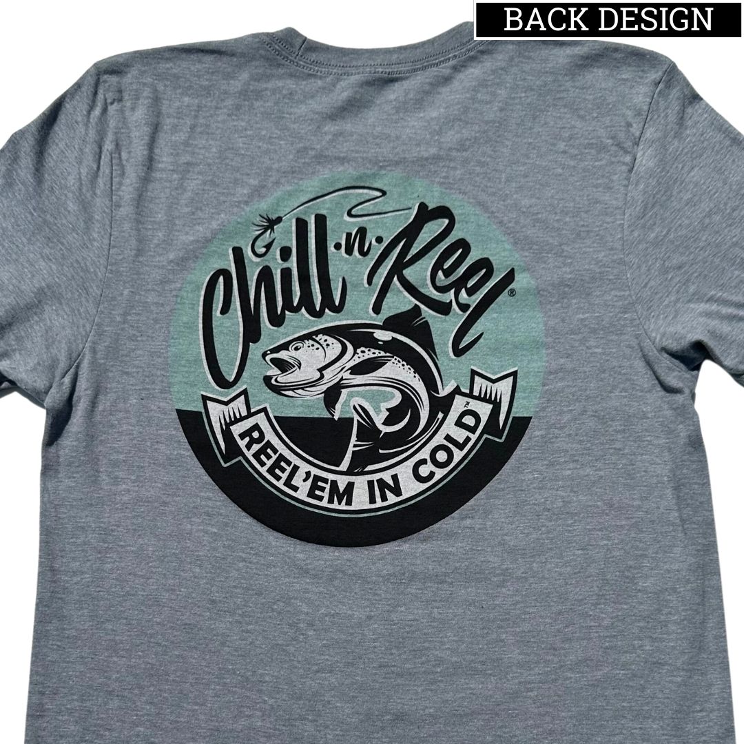Soft Short Sleeve T-Shirt - Chill-N-Reel Classic Color Logo (ON Back) Classic Heather Grey / Large