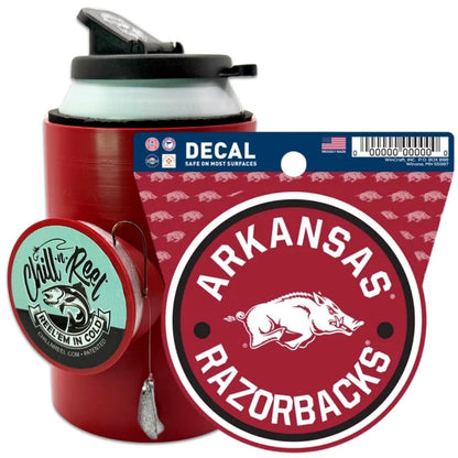 The Chill-N-Reel® Bundle pairs a vivid red NCAA Team Decal with a matching can cooler and mounted fishing reel—bold team logos make it the perfect fishing gift for fans.