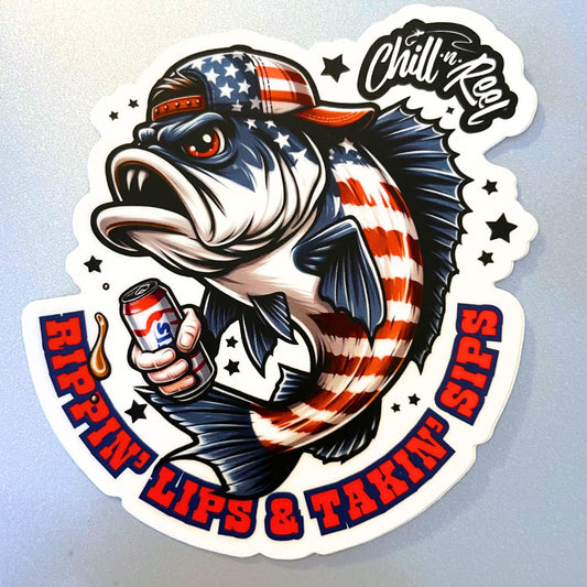 Rippin' Lips & Takin' Sips Redneck Fish Vinyl Sticker (Chill-N-Reel not included)